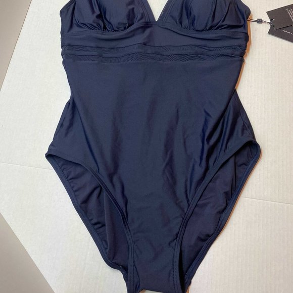 NWT Tommy Hilfiger Navy Plunge One Piece - Size 16 Swimsuit - Picture 3 of 4